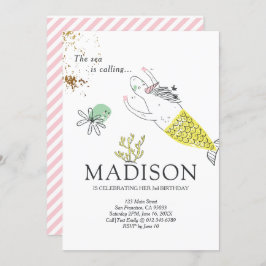 Cute Sjöjungfru Unicorn Faux Guld Birthday Call Inbjudningar