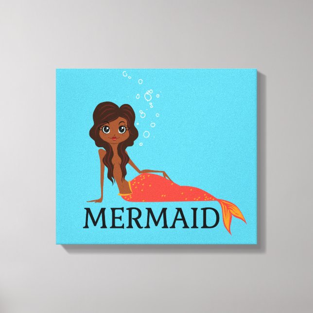 Cute Sjöjungfru (vacker svart flicka) Canvastryck (Framsida)