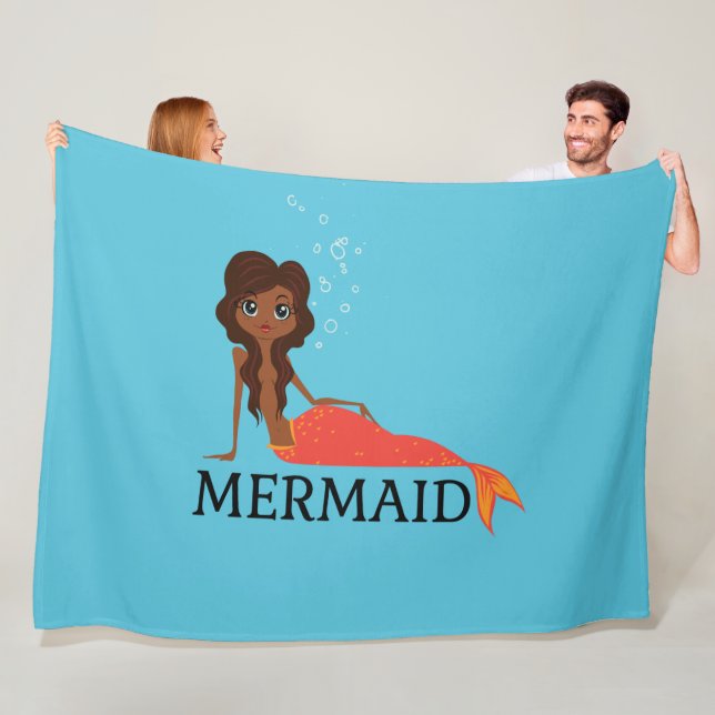 Cute Sjöjungfru (vacker svart flicka) Fleecefilt (På plats)