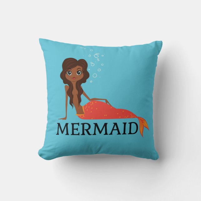 Cute Sjöjungfru (vacker svart flicka) Kudde (Framsida)