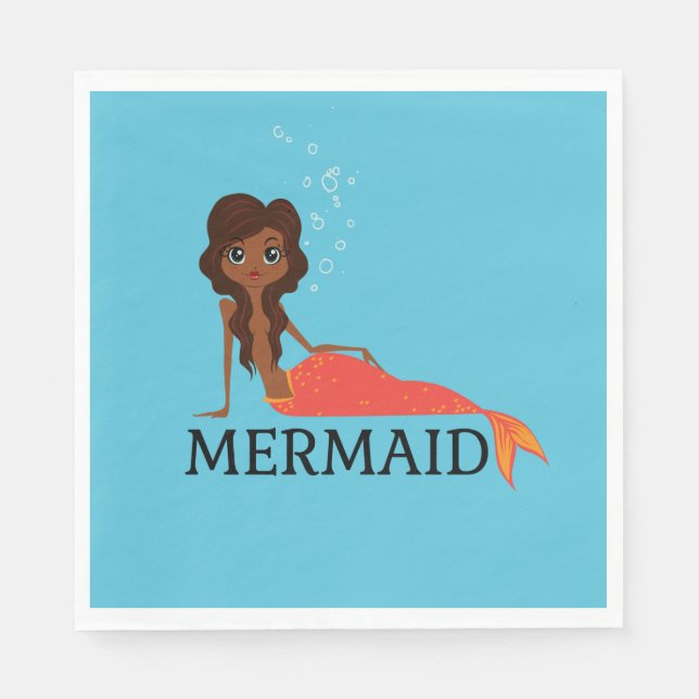 Cute Sjöjungfru (vacker svart flicka) Pappersservett (Framsidan)