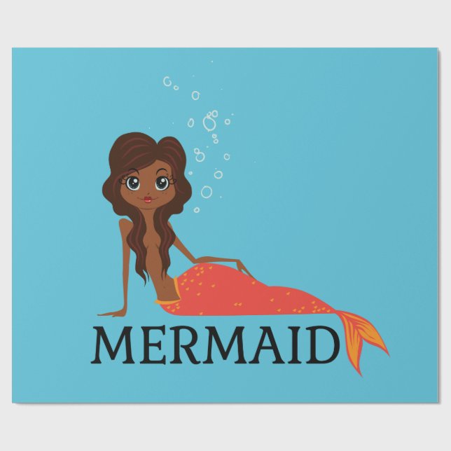 Cute Sjöjungfru (vacker svart flicka) Presentpapper (Platt)