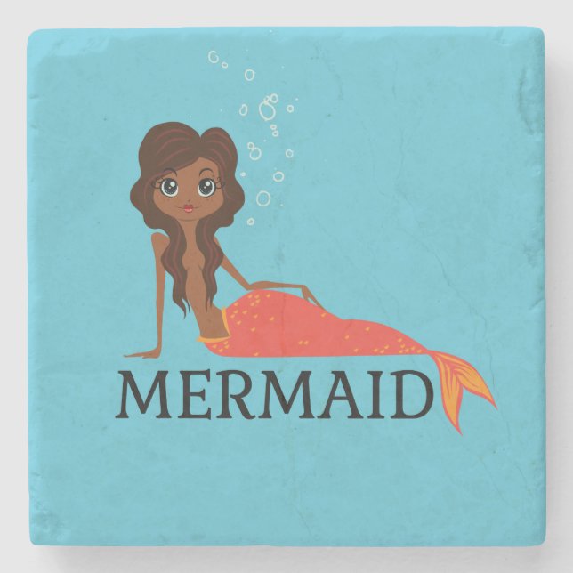 Cute Sjöjungfru (vacker svart flicka) Stenunderlägg (Framsidan)
