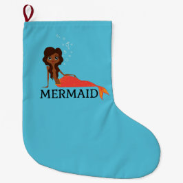 Cute Sjöjungfru (vacker svart flicka) Stor Julstrumpa