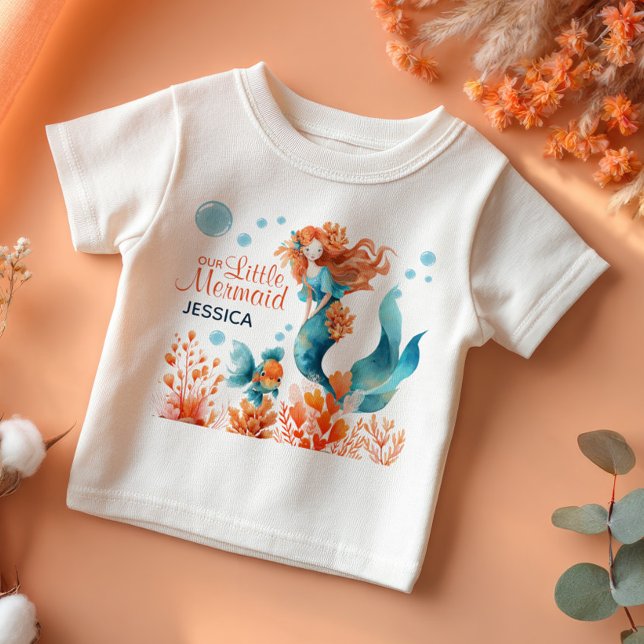 Cute Sjöjungfru Watercolor under Sea Girl Namn T Shirt (Skapare uppladdad)