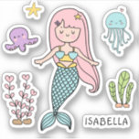 Cute Sjöjungfru Whimsical Girly Personlig Namn Klistermärken<br><div class="desc">Cute Sjöjungfru Whimsical Girly Personlig Name Stickers Labels har en söt sjöjungfru med personligen namn. Anpassa genom att redigera texten i textrutan. Perfekt för vattenflaskor,  födelsedagsfester och gåvor. Designad av ©Evco Studio www.zazzle.com/store/evcostudio</div>
