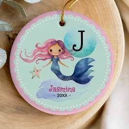 Cute sjöjungfru whimsisical christmas keepsaké pre julgransprydnad keramik