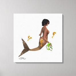 Cute Sjöjungfru with Seahorse Stretched Kanvastryc Canvastryck