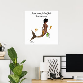Cute Sjöjungfru Witrh Seahorse Poster