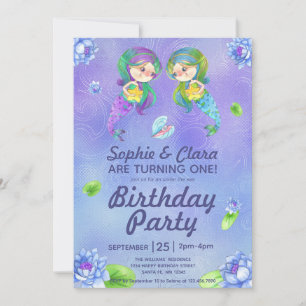 Cute-Sjöjungfruar under Sea Twin Girls Birthday Inbjudningar