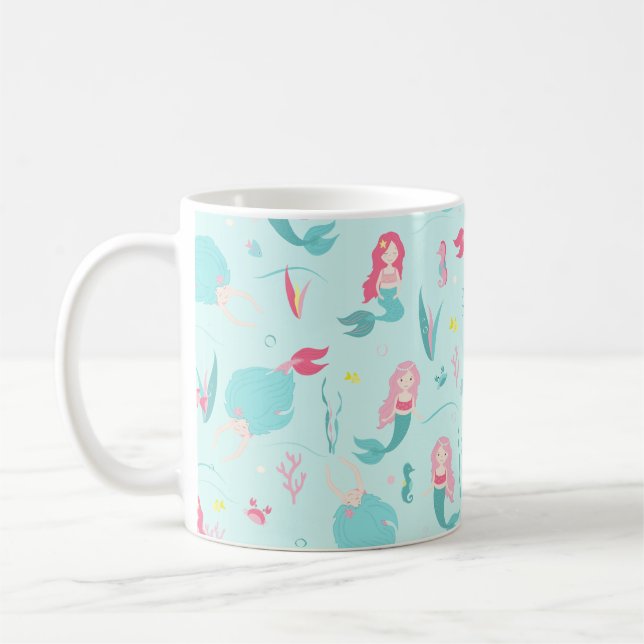 Cute Sjöjungfruars Rosa och Turquise Mönster Kaffemugg (Vänster)