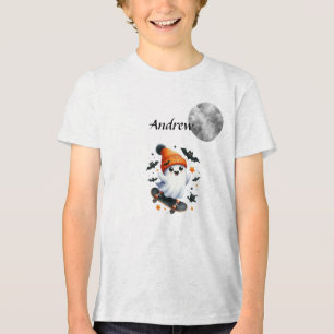Cute Skate Boarding Ghost - Fladdermus - Monogramm T Shirt