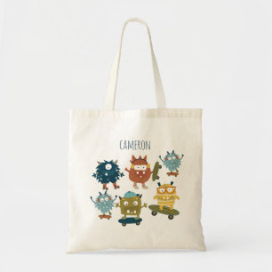 Cute Skateboard Monsters Personlig Namn Tygkasse