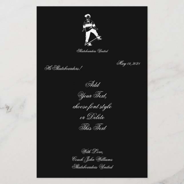 Cute Skateboarder Boy Add Namn and Text Brevpapper (Framsida)