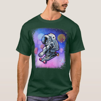 Cute Skateboarding Astronaut in Space Skateboarder T Shirt