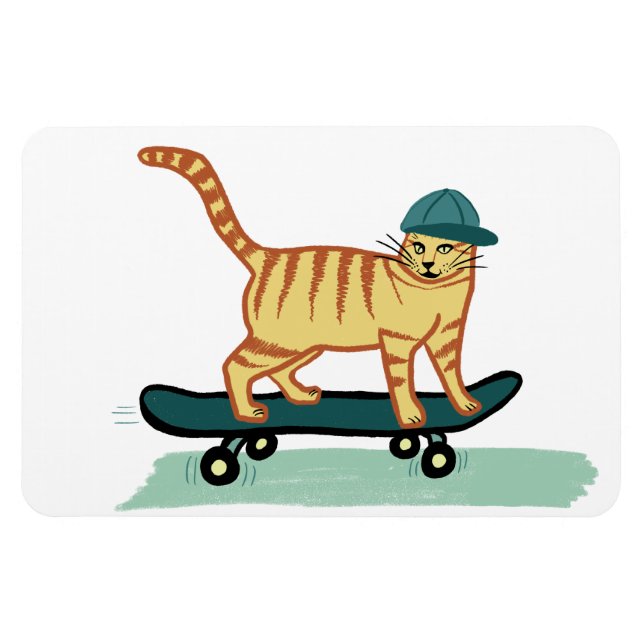 Cute Skateboarding Kattunge Magnet (Horisontell)