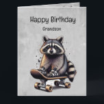 Cute Skateboarding Raccoon Grandson Birthday Kort<br><div class="desc">Cute Skateboarding Raccoon Roligt Animal Nature Art Underbar födelsedagspresent...  En grym födelsedag.</div>