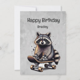 Cute Skateboarding Raccoon Roligt Animal Birday Kort