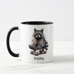 Cute Skateboarding Raccoon Roligt Animal Nature Ar Mugg