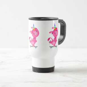 Cute Skateboarding Tecknad Unicorn Commuter Mugg