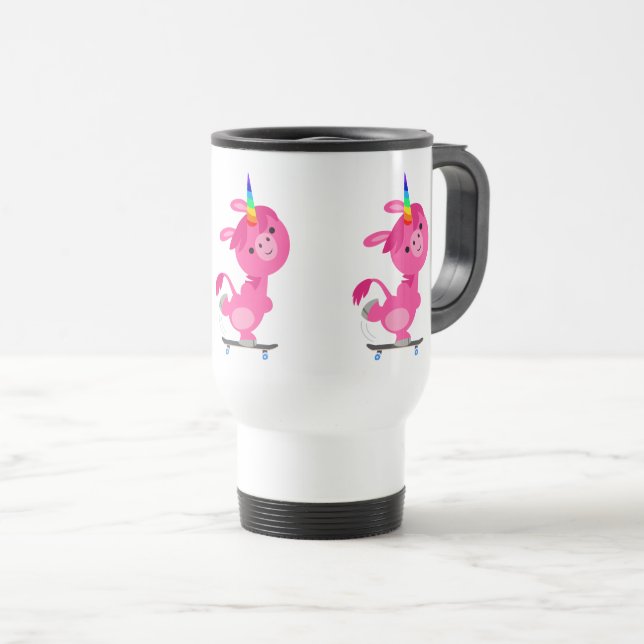 Cute Skateboarding Tecknad Unicorn Commuter Mugg (Framsida höger)