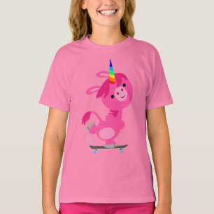 Cute Skateboarding Tecknad Unicorn Kids T-Shirt