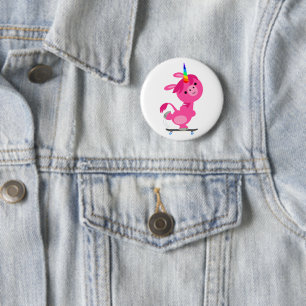 Cute Skateboarding Tecknad Unicorn Knapp