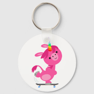 Cute Skateboarding Tecknad Unicorn Nyckelring
