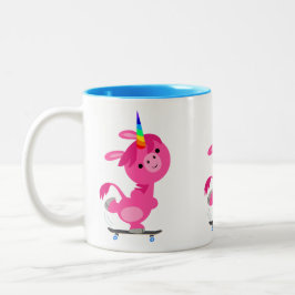 Cute Skateboarding Tecknad Unicorn Två-Tonad Mugg