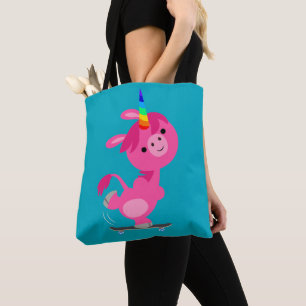 Cute Skateboarding Tecknad Unicorn Tygkasse