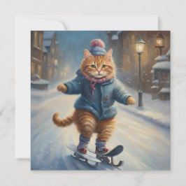 Cute Skating Meowy jul Cat Lover Julkort