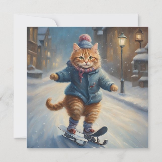 Cute Skating Meowy jul Cat Lover Julkort (Framsida)