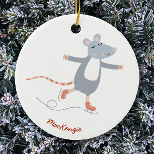 Cute Skating Mouse-Personlig Julgransprydnad Keramik