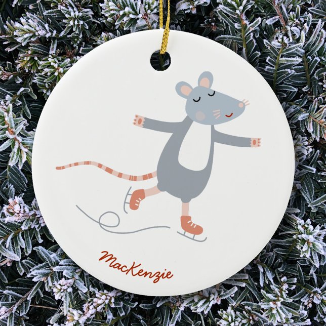 Cute Skating Mouse-Personlig Julgransprydnad Keramik (Skapare uppladdad)