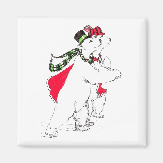 Cute Skating-Polarna Bears Helgdag Magnet (Framsidan)