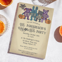 Cute Skeleton Animals och Pumpkins Halloween fest