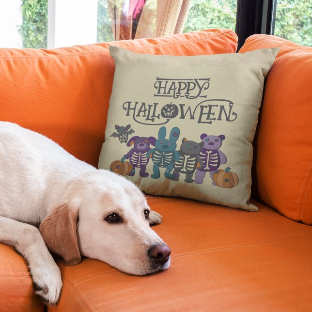Cute Skeleton Animals och Pumpkins Halloween fest Kudde (Skapare uppladdad)
