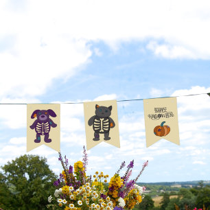 Cute Skeleton Animals och Pumpkins Halloween fest Vimplar