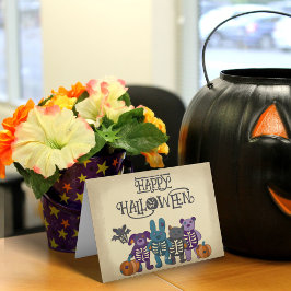 Cute Skeleton Animals och Pumpkins Halloween Kort