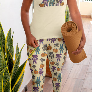 Cute Skeleton Animals och Pumpkins Halloween Leggings
