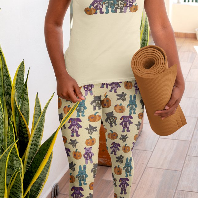 Cute Skeleton Animals och Pumpkins Halloween Leggings (Skapare uppladdad)