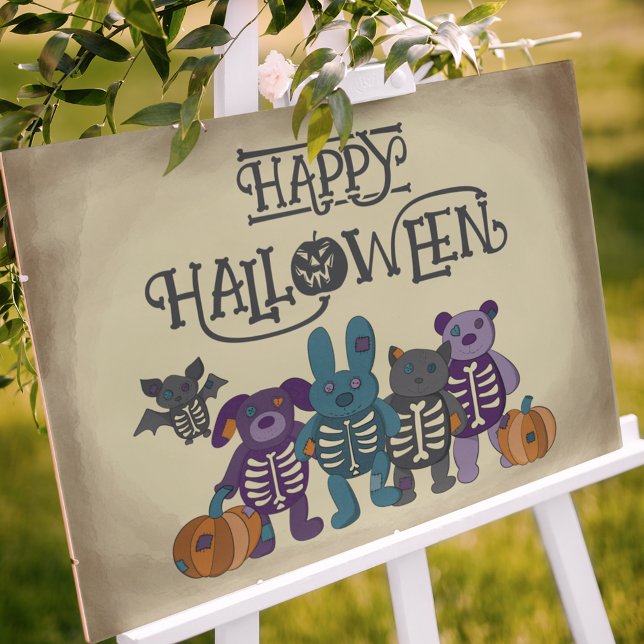 Cute Skeleton Animals och Pumpkins Halloween Poster (Skapare uppladdad)