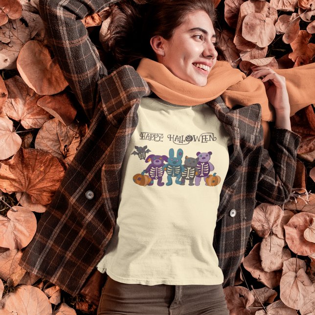 Cute Skeleton Animals och Pumpkins Halloween T Shirt (Skapare uppladdad)