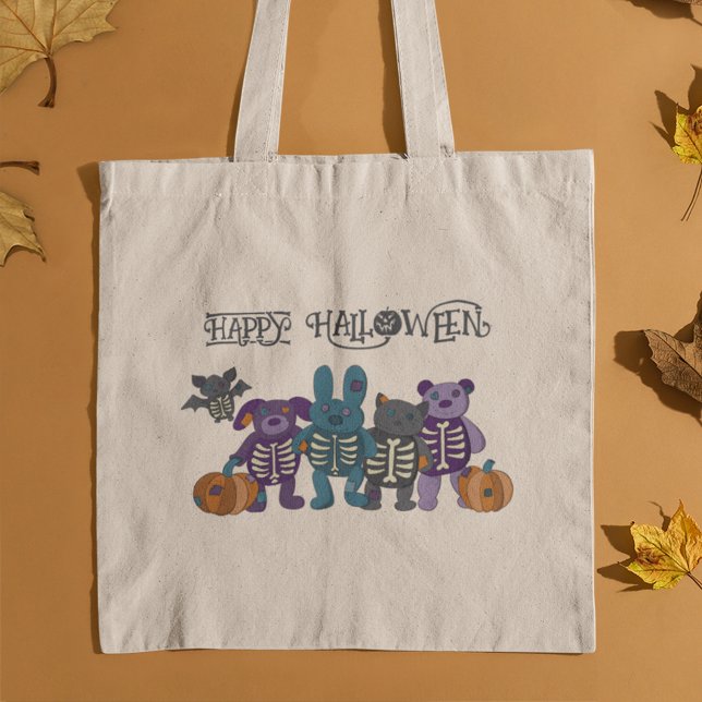 Cute Skeleton Animals och Pumpkins Halloween Tygkasse (Skapare uppladdad)