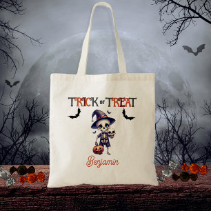 Cute Skeleton Barn Bus eller godis Halloween Tygkasse