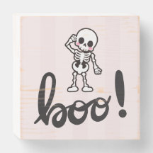 Cute Skeleton "Boo"! Halloween-träbox-skylt