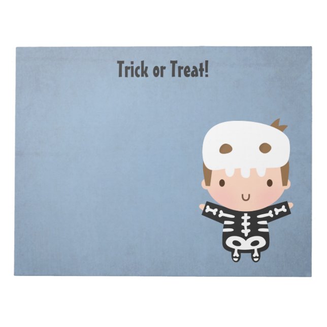 Cute Skeleton Boy Treat eller Treat Kids Halloween Anteckningsblock (Framsida)