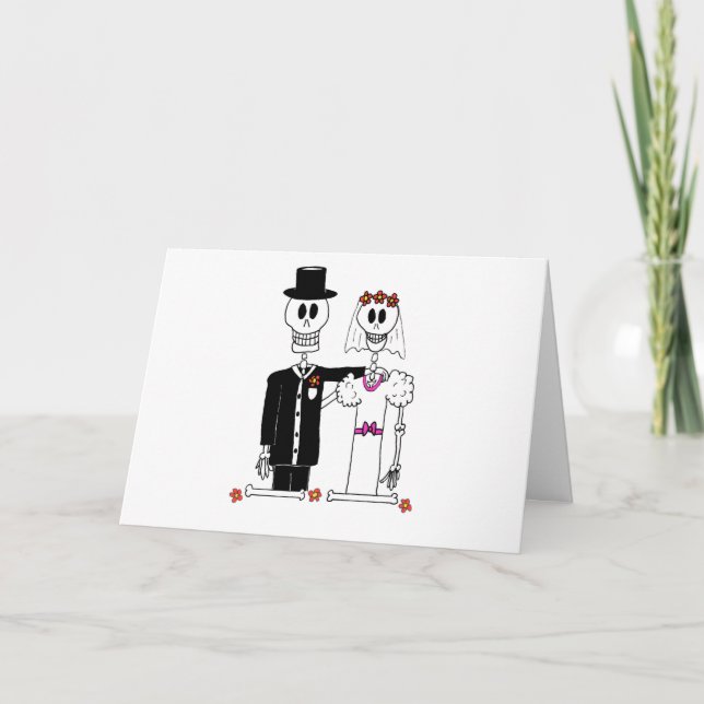 Cute Skeleton Bride and Groom in Bröllop Photo Kort (Framsida)