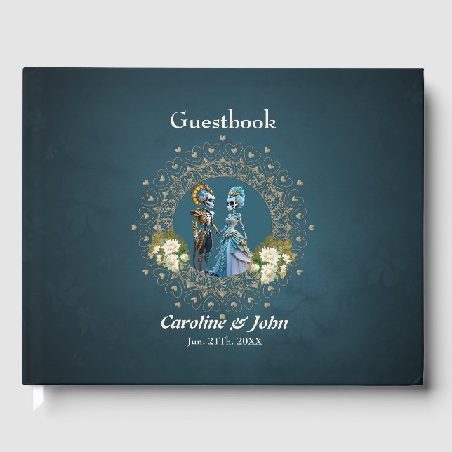 Cute Skeleton Bröllop par Gothic Stil Gästböcker (Framsida)