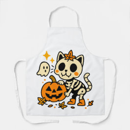 Cute Skeleton Cat All-Over Print Apron, Medium
